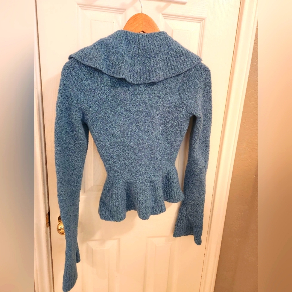 MODA - turqouise cardigan pepplum long sleeve sweater - Picture 3 of 4